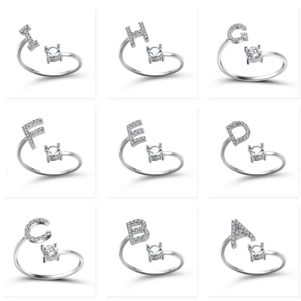 Sanrio Adjustable Initial Rings Stainless Steel Simple Zircon Letter Rings for Women Wedding Band Couples Jewelry Accessories Gifts w250716