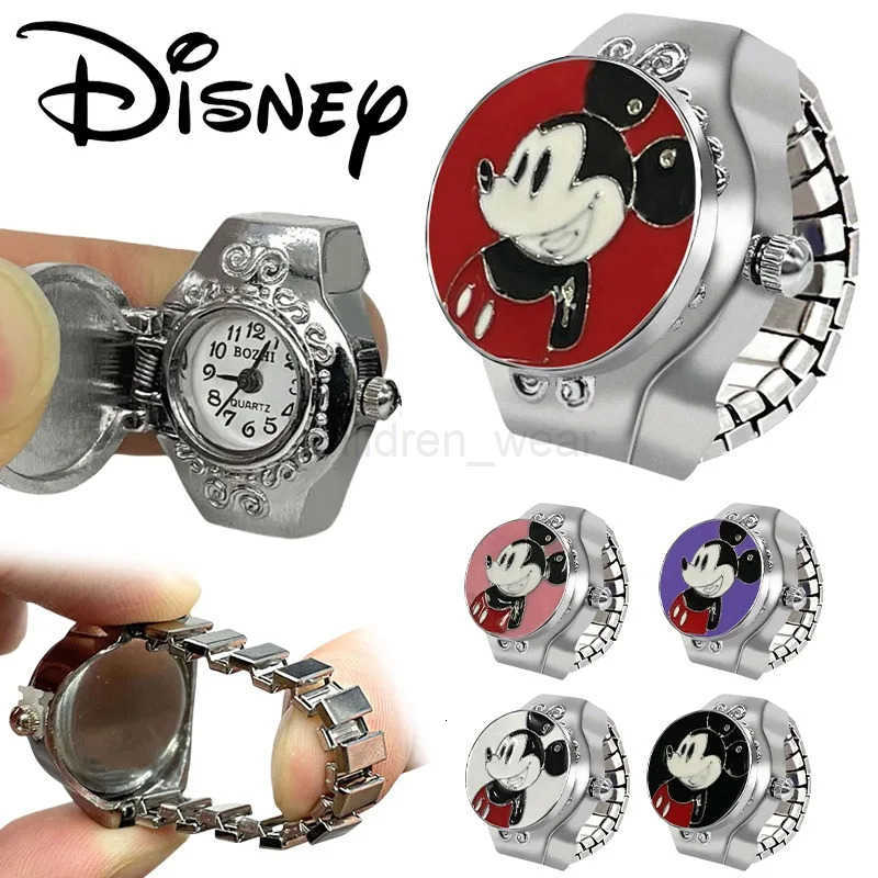 Disney Mickey Mouse Finger Watch Cartoon Mini Elastic Strap Watches Couple Rings Jewelry Clock Men Women Cute Anime Watch Ring W20250716