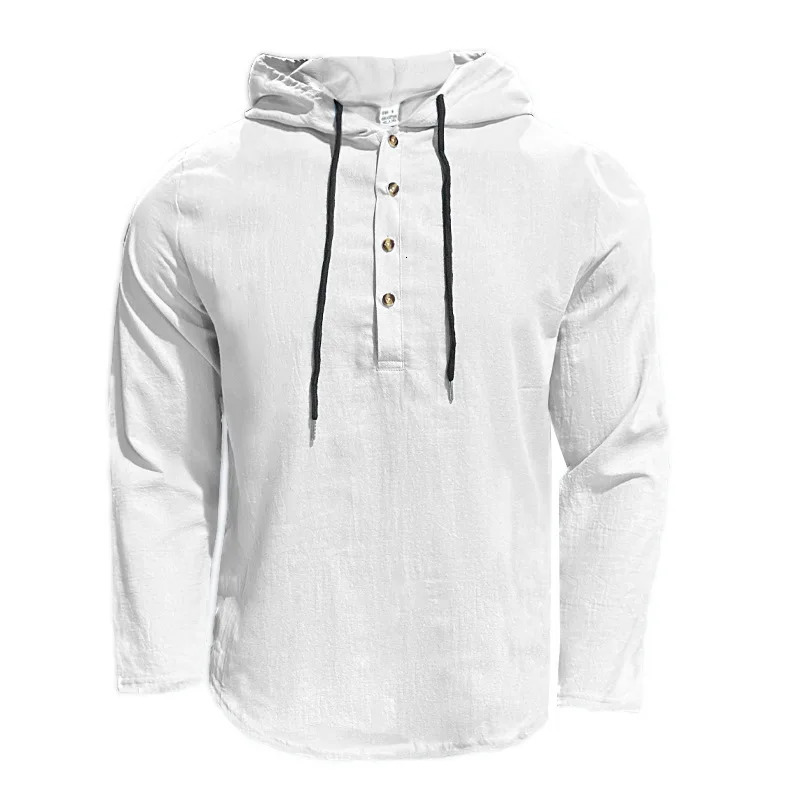 24 cotton and linen shirts hooded loose large size casual sweater long sleeve hoodie men 250716