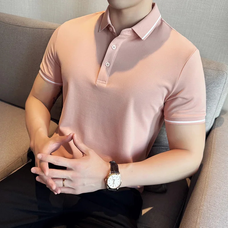 Men Polo Shirt British Style Summer Thin Solid Color Casual Slim Fit Short Sleeved T-shirt Fashion streetwear Men Clothing 250716