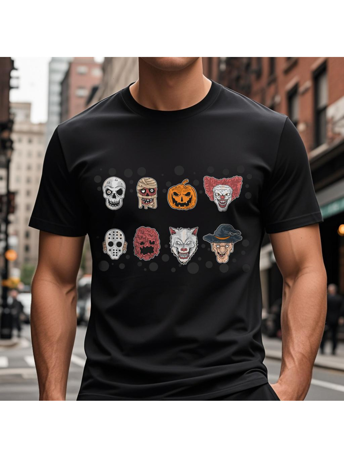 VogueEpoch T Shirts Short sleeve Adult Men black Round collar 180g Skull Cotton White Graphics S-3XL Halloween Wed 2f
