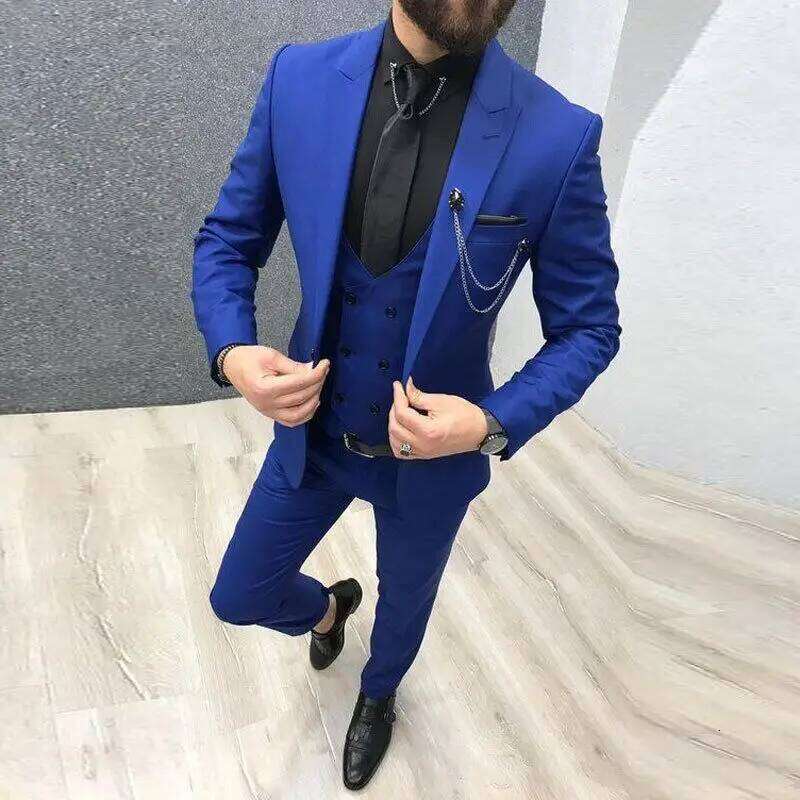 Solid Wedding Men 3 Piece Formal Groom Tuxedos For Prom Party Male Suits Fashion Clothing Set Jacket With Pants Vest