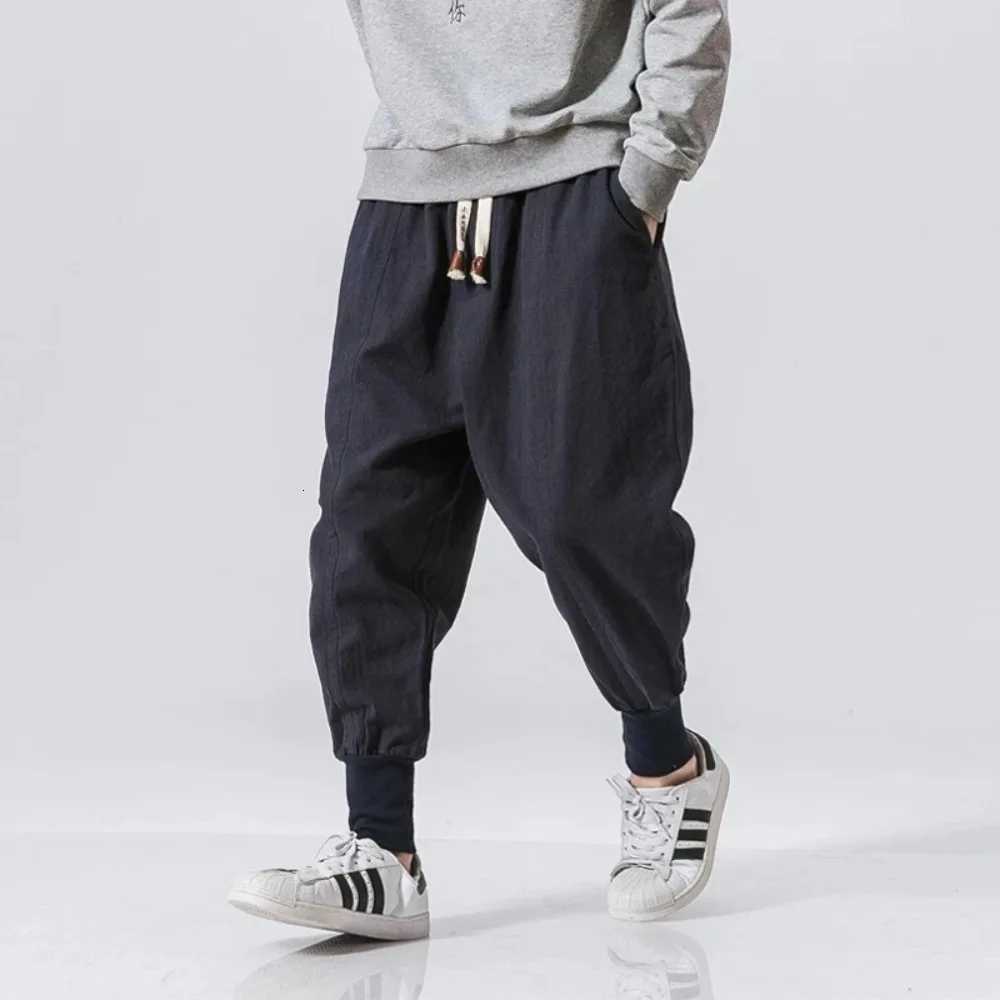 100% Cotton Linen Harem Pants Men Streetwear Joggers New Baggy Drop-crotch Pants Casual Trousers Men Sweatpants y250716