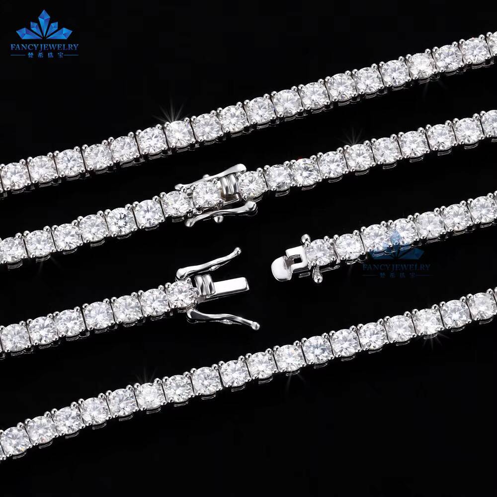 Wholesale S925 Sterling Silver 2mm 3mm 4mm VVS Mossanite Moissanite Diamond Tennis Necklace Chain Men Women Hip-Hop Jewelry