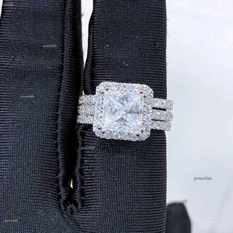 Cadermay sier 3ct square princess cut vvs moissanite halo pave stacking engagement wedding ring set for women