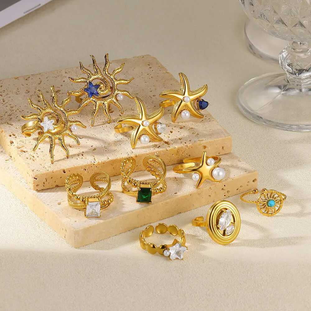 Shuangshuo Retro Sun Moon Starfish Open Rings for Women Men Punk Irregular Rhinestone Ring Summer Holiday Personalized Jewelry S250716