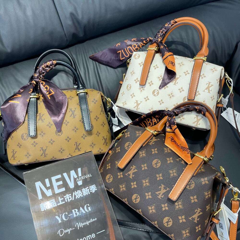 Boston Handheld Silk Scarf 2025 New Printed Bucket Shoulder Crossbody Bag for Women