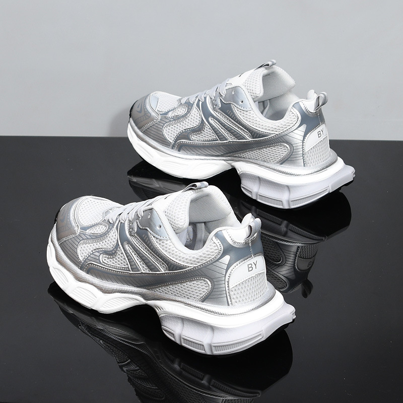 hot free shipping designer Running Shoes Fashionable versatile mens shoes breathable comfortable thick soled height increasing shoes Gold Silver