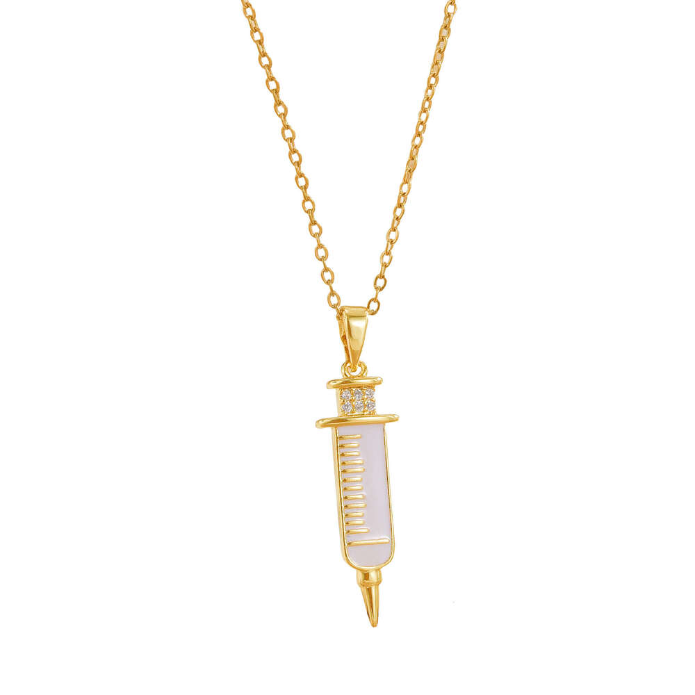 Cute Medical Creative Jewelry Copper Gold-Plated Nurse Needle Necklace Clavicle Chain Pendant 57C