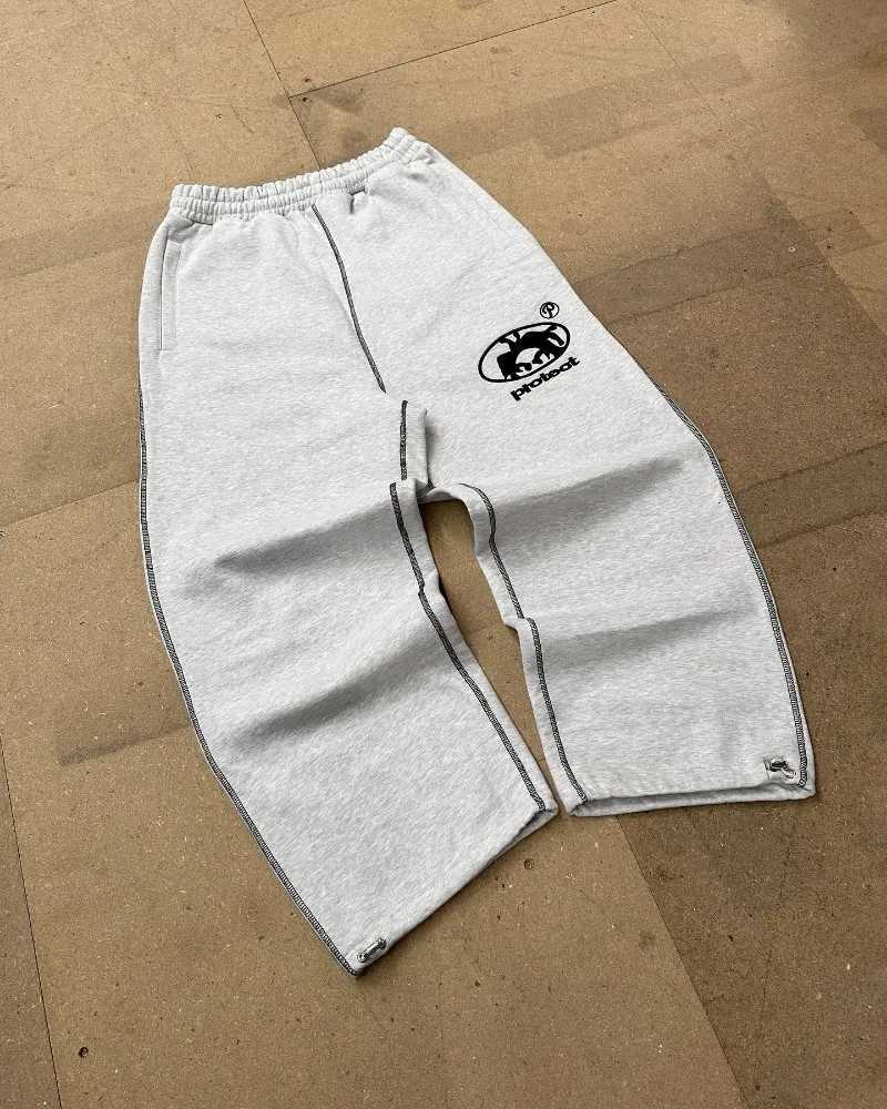 2K Harajuku Vintage Embroidery Fashion Wide Leg Pants Men Trend Gothic Loose Elastic Waist Pants Women Casual Sweatpants y250716