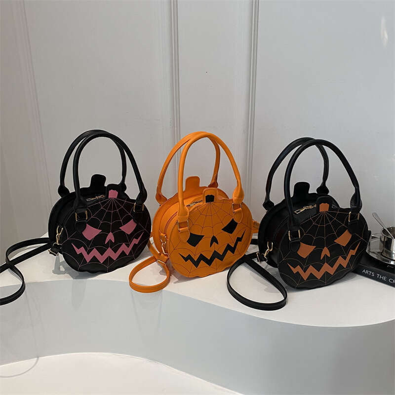 Halloween 2025 New Color-Block Simple Single-Shoulder Small Round Quirky Pumpkin Women's Bag