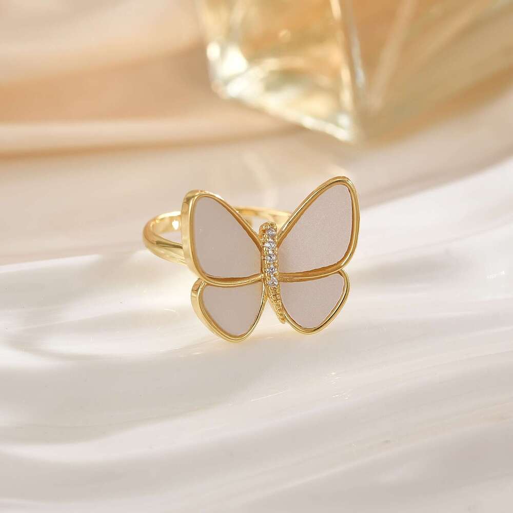 Fashion Versatile Copper Gold-Plated Butterfly Design Ring For Women With Micro-Paved Zircon, Light Luxury Niche High-End Jewelry 7Ac