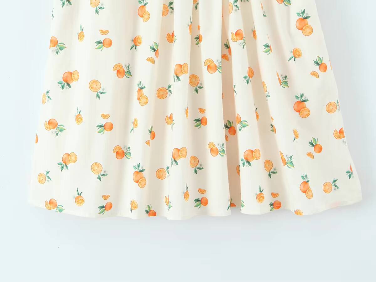 MYSTZA2025 new summer womens casual heart-shaped collar orange print poplin suspender dress short skirt dongdumaoyi