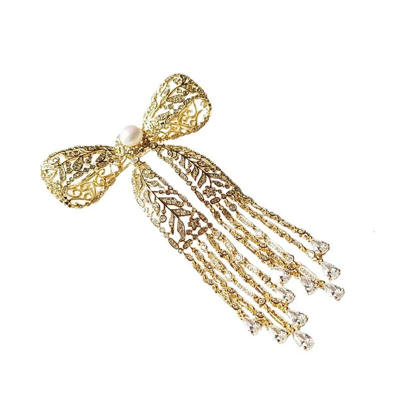 Elegant Hollow Out Tassel Bow Knot Brooch Shiny Zircon Freshwater Pearl Exquisite Zircon Bowknot Broochpins Womens Corsage 250712