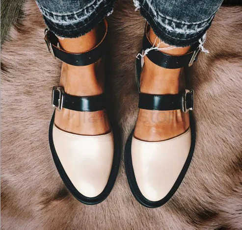 Women Buckle Flat Leather Shoes Ankle Strap Ladies Mixed Color Casual Comfort Female Round Toe Footwear Fashion Autumn 778 M250716