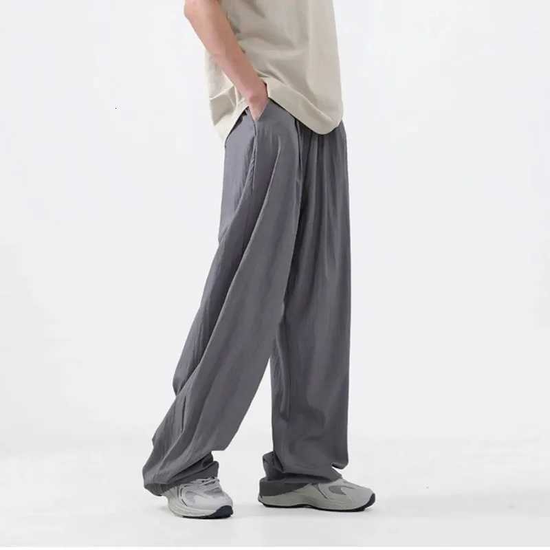 Thine Cooling Ice Silk Casual Pants Man Summer Cool Loose Wide Baggy Straight Trousers For Men XXXL Regular Fit Luxury Vintage y250716