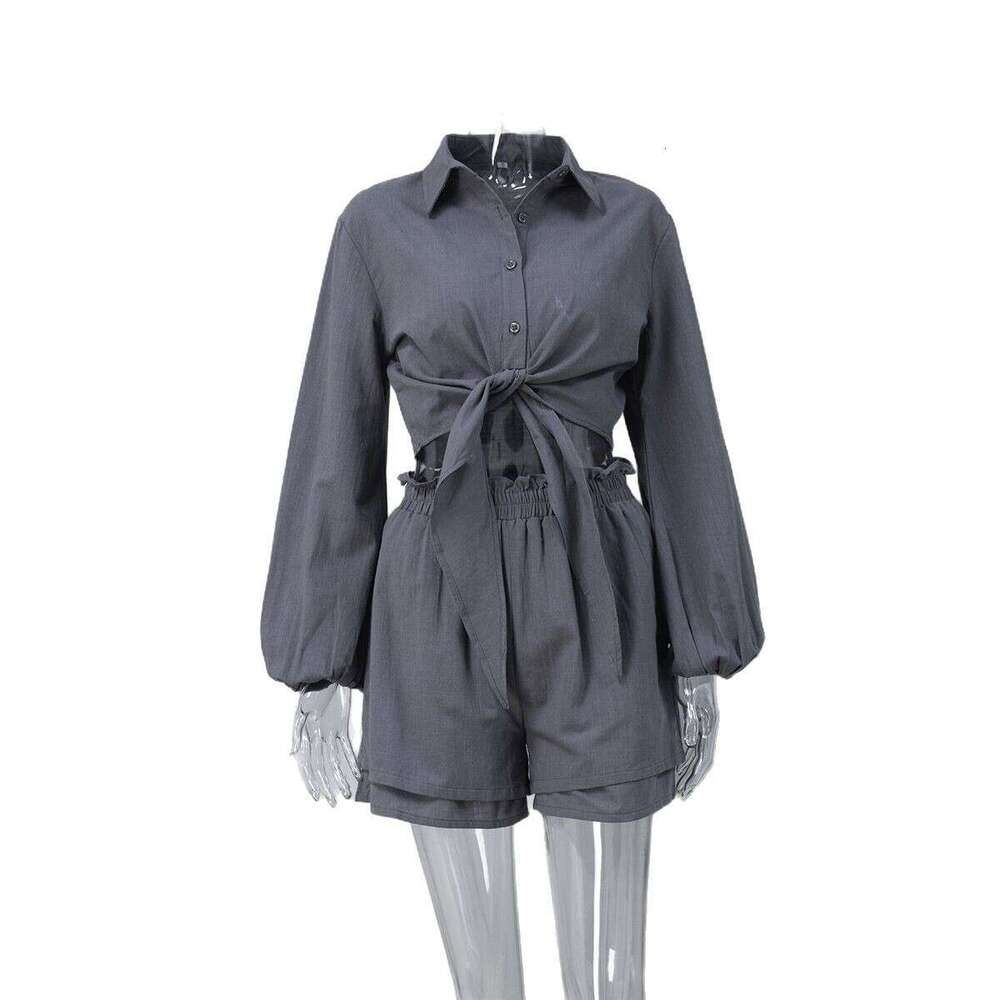 Pure Cotton Puff Sleeve Top With Ruffled Shorts Set Spring New Casual Outfit For Women B5