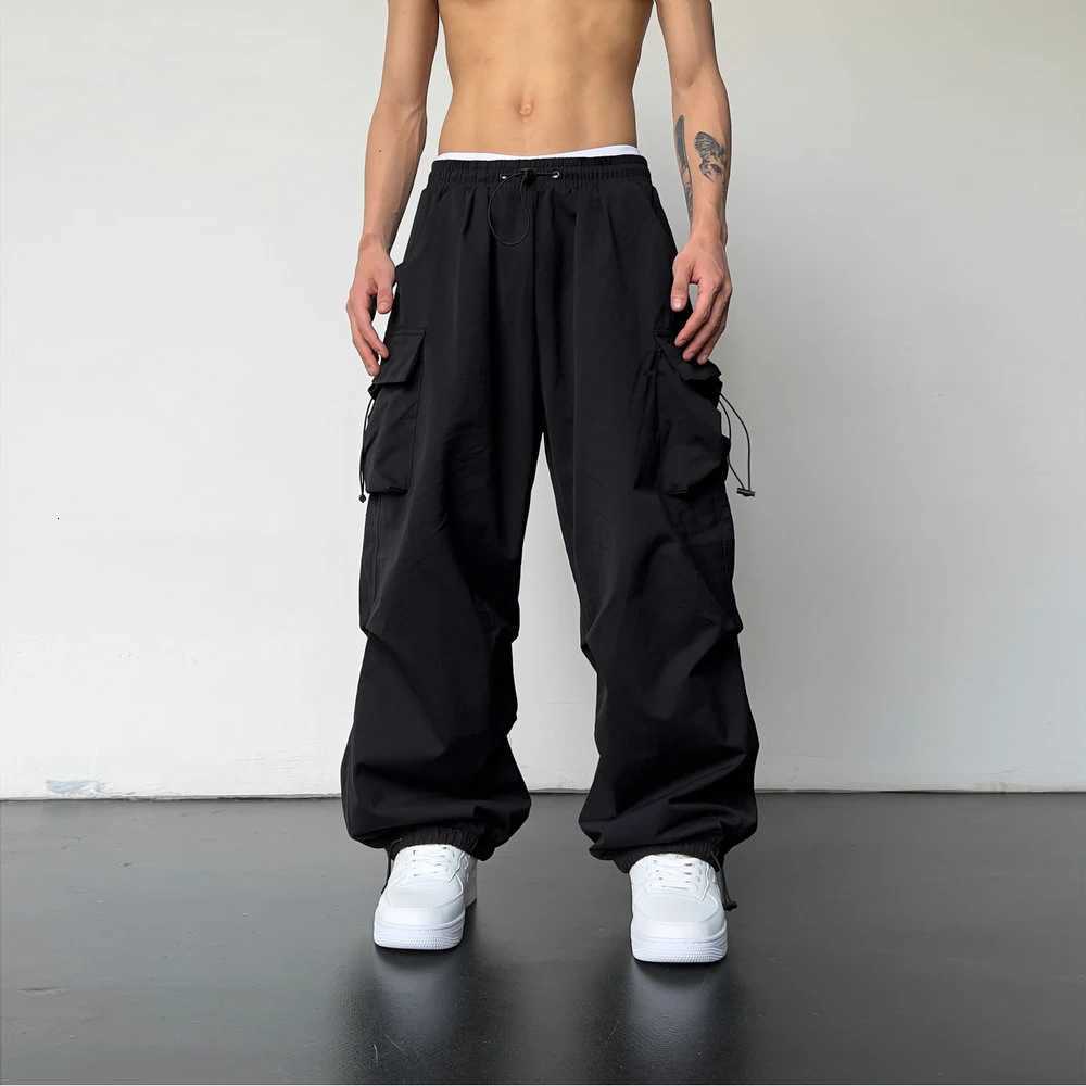 Spring Summer Fashion Casual Pants For Men Streetwear Solid Color Cargo Pants Elastic Waist Wide Leg Mens Joggers y250716