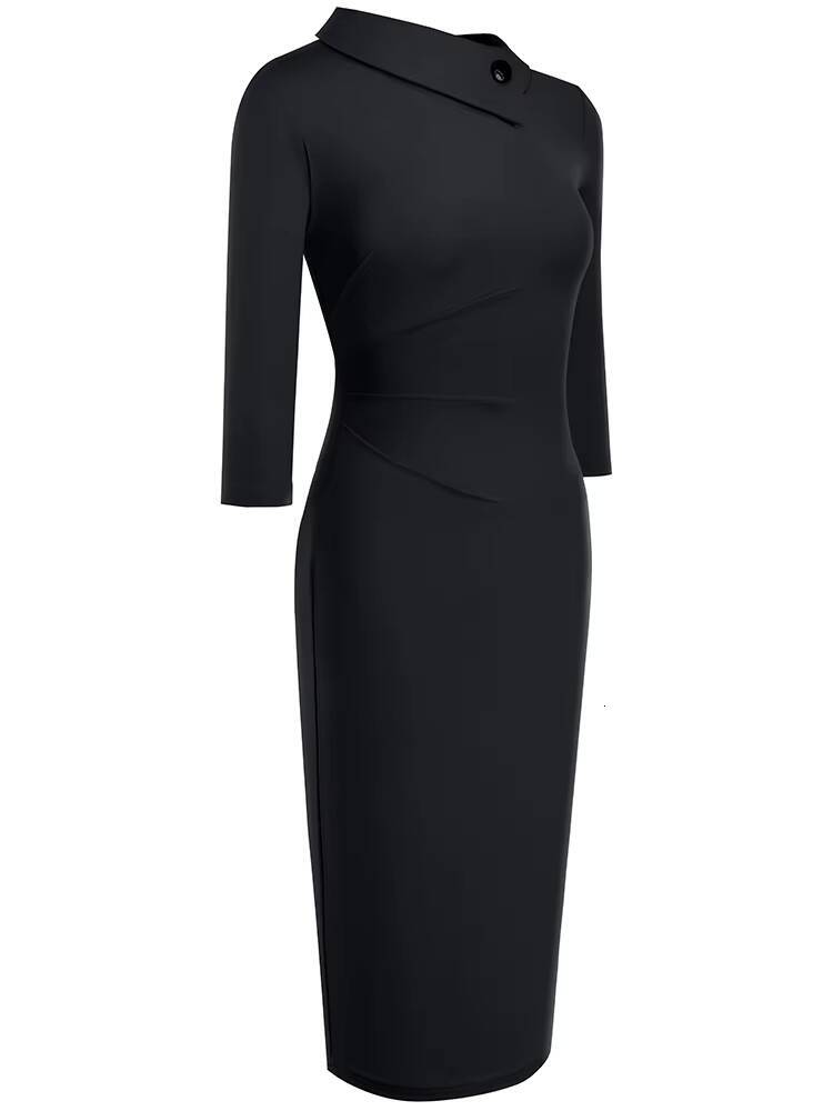Nice-forever Vintage Elegant Pure Color with Button Office Work vestidos Business Formal Bodycon Women Pencil Dress B574 dongdumaoyi