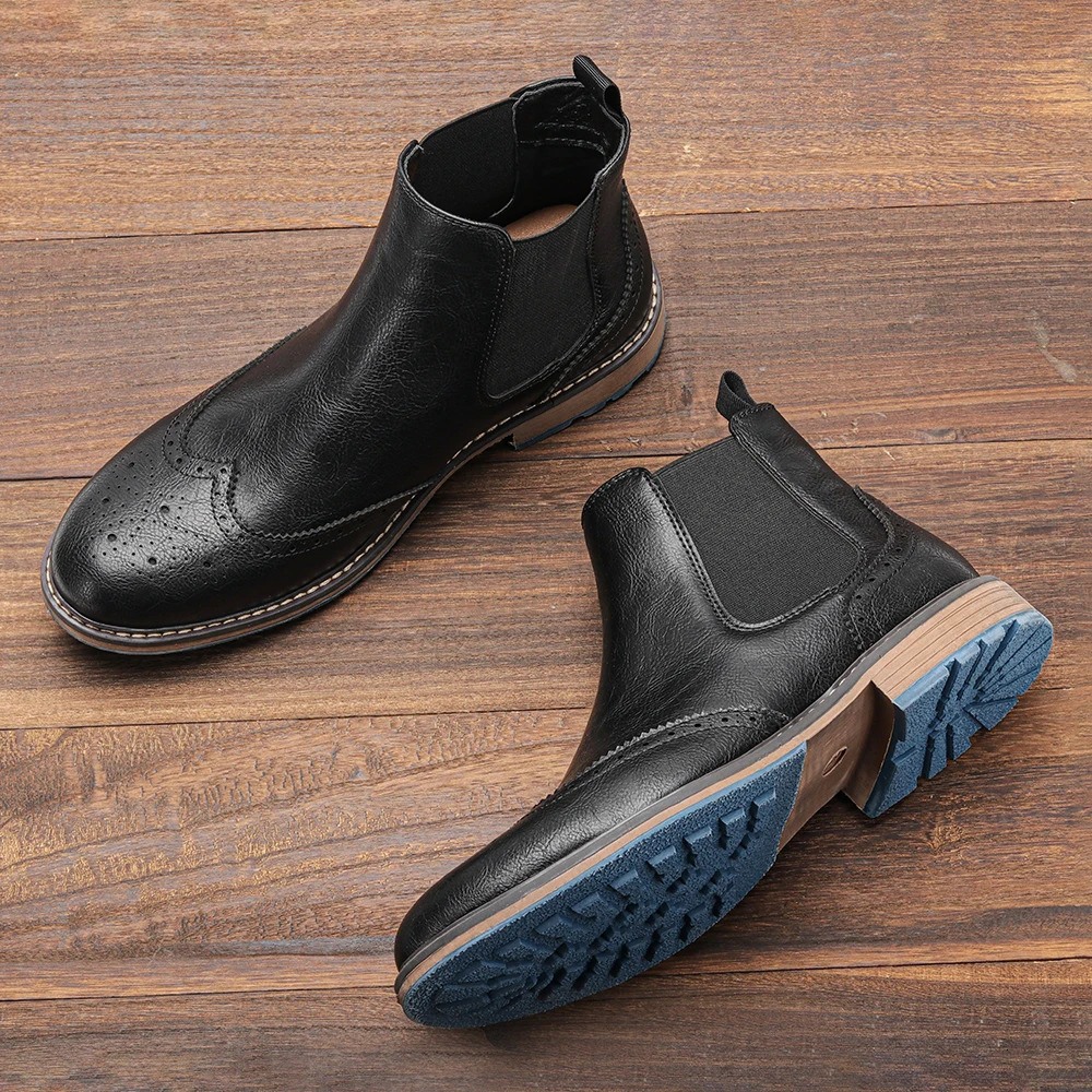 Size 7-13 Brogue Chelsea Men Boots Classical American Style Leather Boots 250715