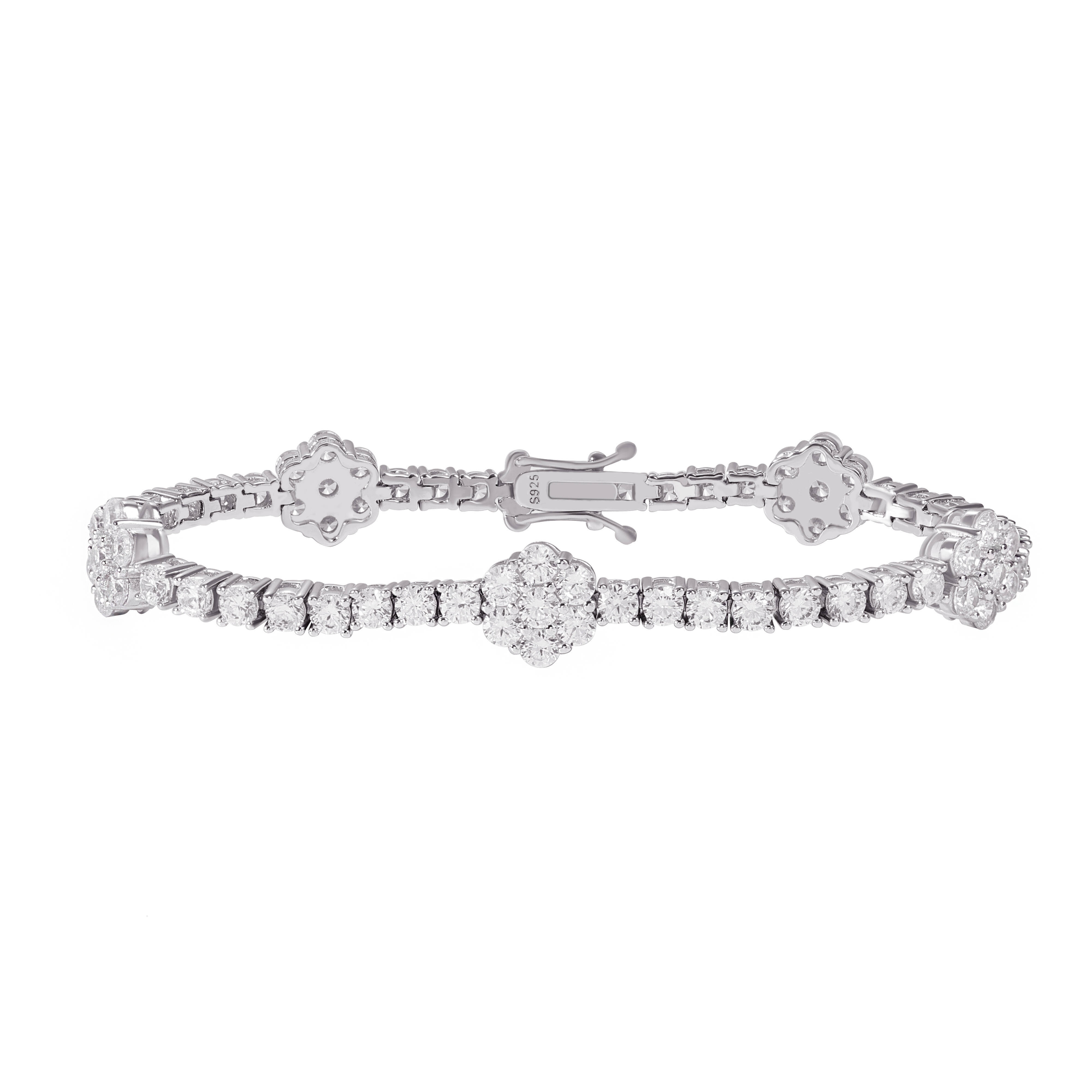 925 Sterling Silver Tennis Bracelet Fine Flower Design GRA Certified 3mm VVS D Moissanite Hip Hop Jewelry Childrens Anniversary
