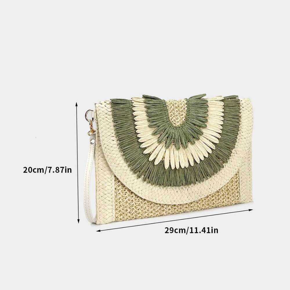 Women's Envelope 2025 Summer New Color-Block Straw Woven Crossbody Phone Flip Cover Tassel Small Square Bag