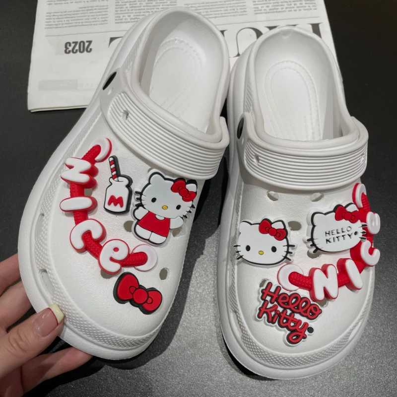 Sanrio Hot Fashion JIBBITZ Hello Kitty Shoe Decorations For Clogs Cute Cartoon PVC Shoe Charms With Chain Christmas Party Gifts w250716