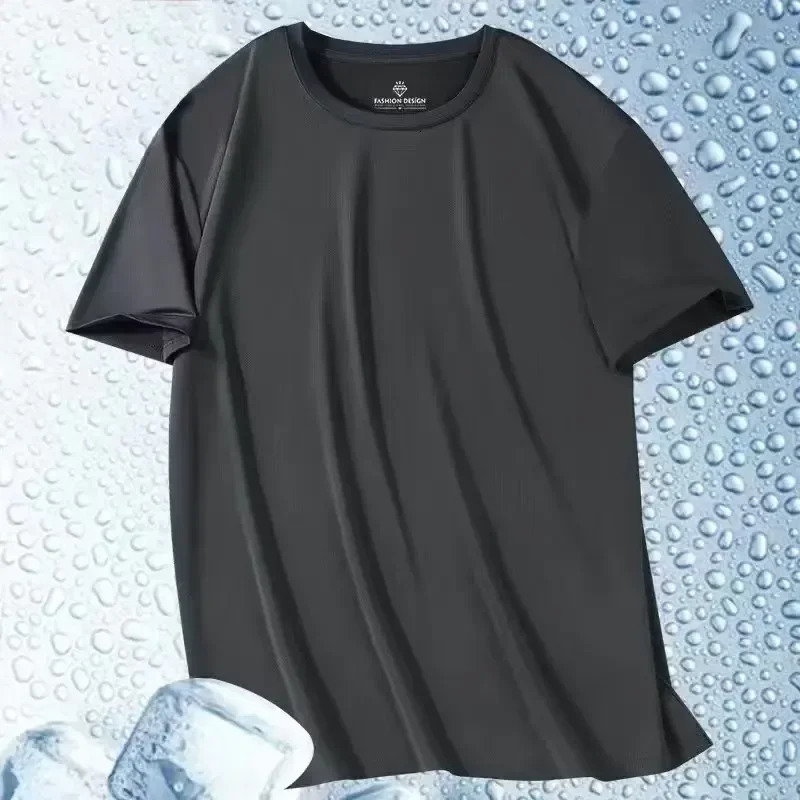 Mens T-shirts Summer Cooling Ice Silk T-shirts For Men Short Sleeve Breathable Fitness Sports Shirt Quick Dry Running Clothing 250715