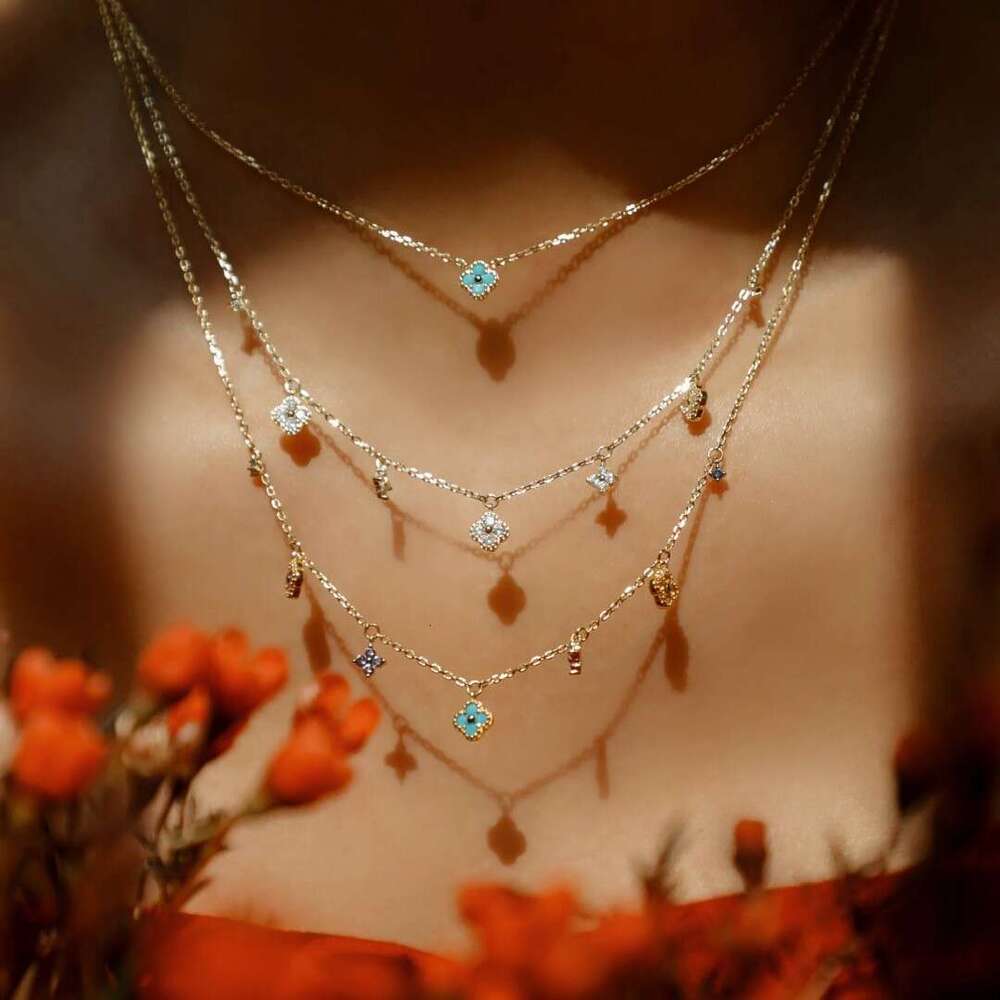 S Pure Sier Lucky Four-Leaf Flower Mini Necklace for Women, Niche Design, French Elegant Colorful Light Gift