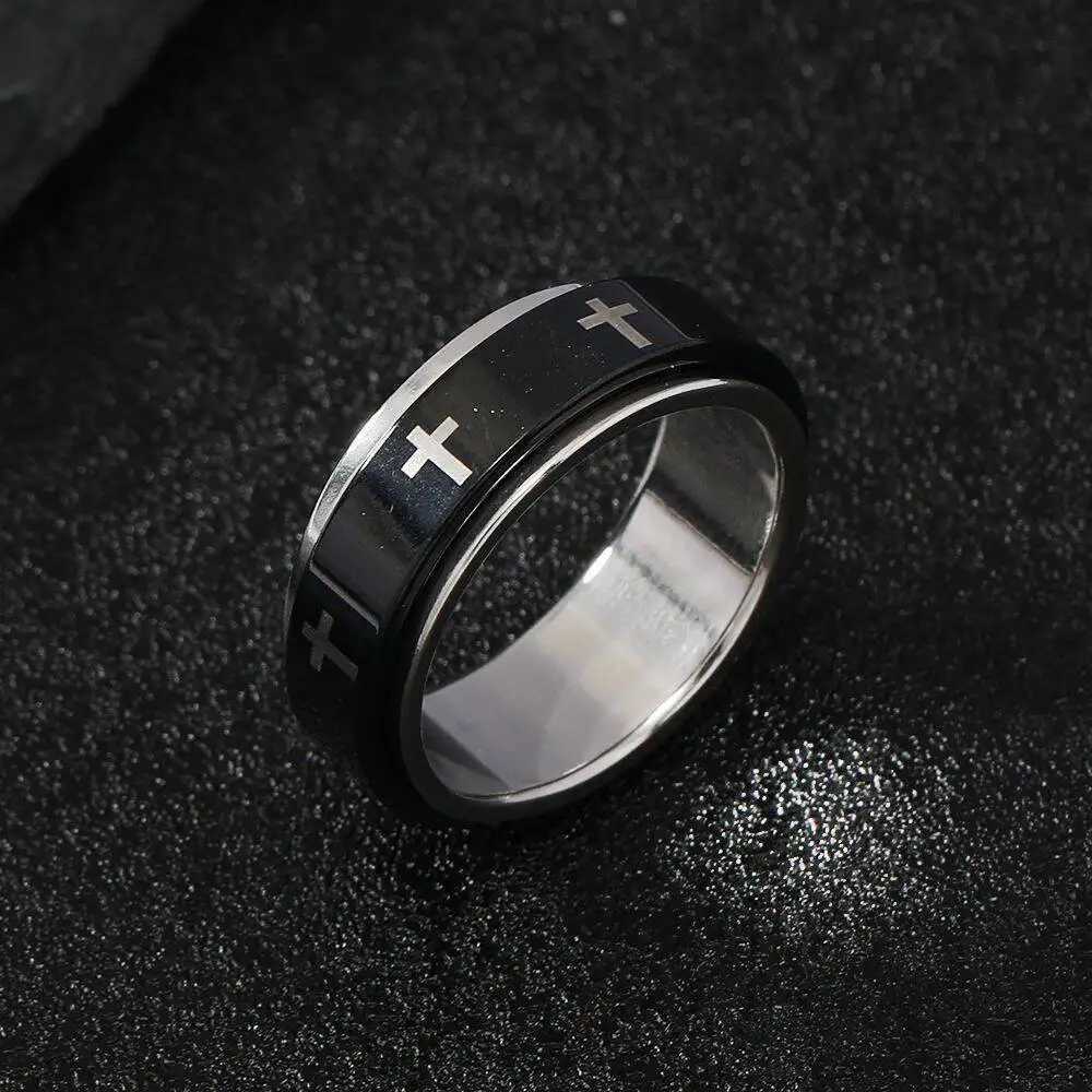 Rotatable Metal Cross Ring For Men Women White In Black Stainless Steel Ring Punk Gothic Accessories Christian Jewelry Gift S250716