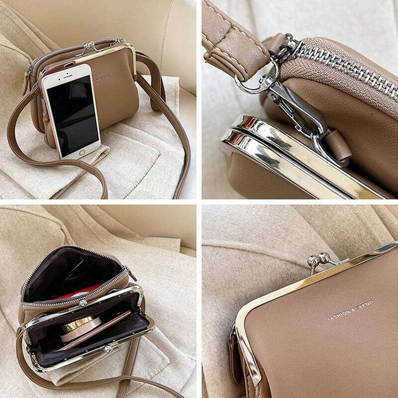 Casual Clip Simple Women Messenger PU Leather Lady Shoulder Crossbody Bag Kiss Lock Bags Party Evening Clutch Purse