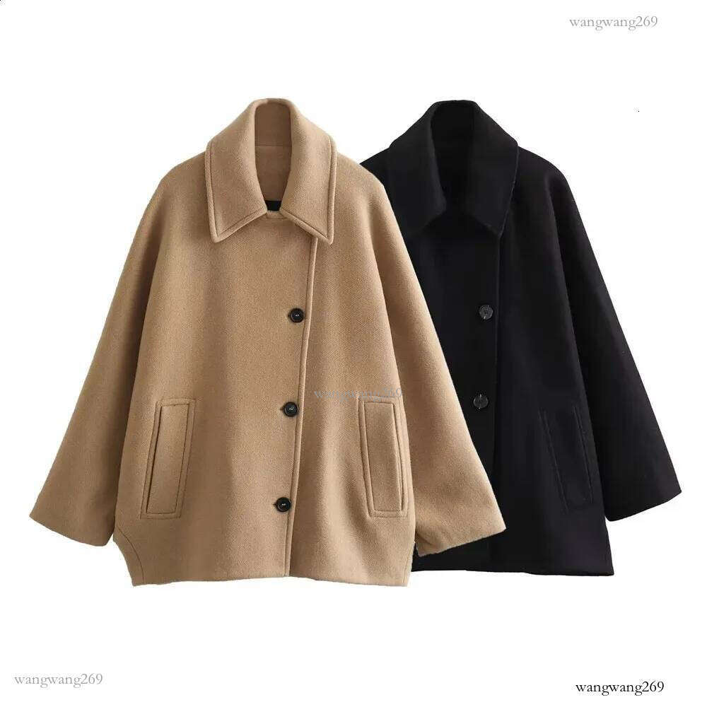 UNIZERA Womens Short Blended Coat Casual Polo Neck Personalized Top Cloak Sleeves Winter 240823