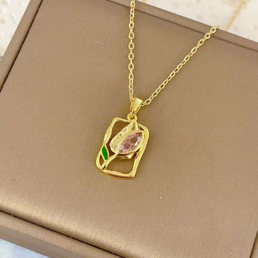 Titanium Steel Tulip Necklace For Women Versatile High-End Korean Style Niche Design Elegant Collarbone Chain Jewelry F8c