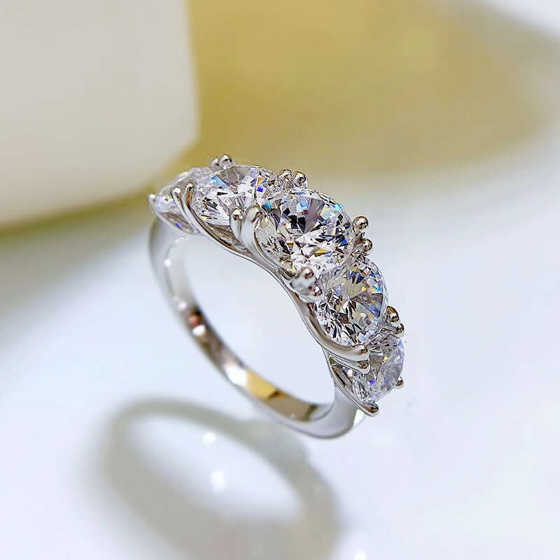 S Pure Silver Moissanite Row Light Luxury High-End Live 5 Diamond Design Ring For Women Ffd