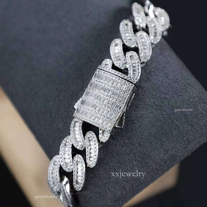 Hip hop braceletTop jewelry bracelet necklaceCustom 16mm Vvs Moissanite Iced Out Dia Necklace Arc Sterling Sier Baguette Cuban Chain
