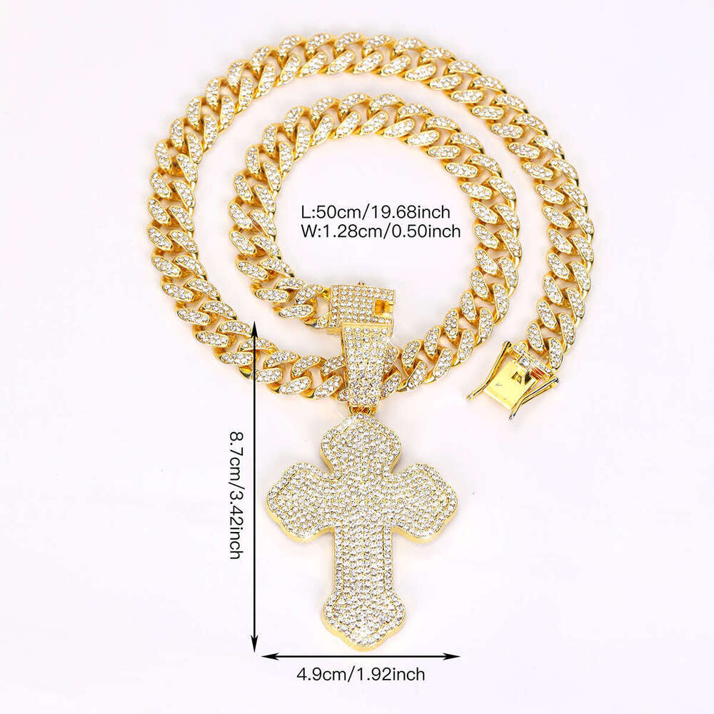 Full Dia Cross Pendant Hip Hop Exaggerated Alloy Cuban Chain Creative Fashion Necklace