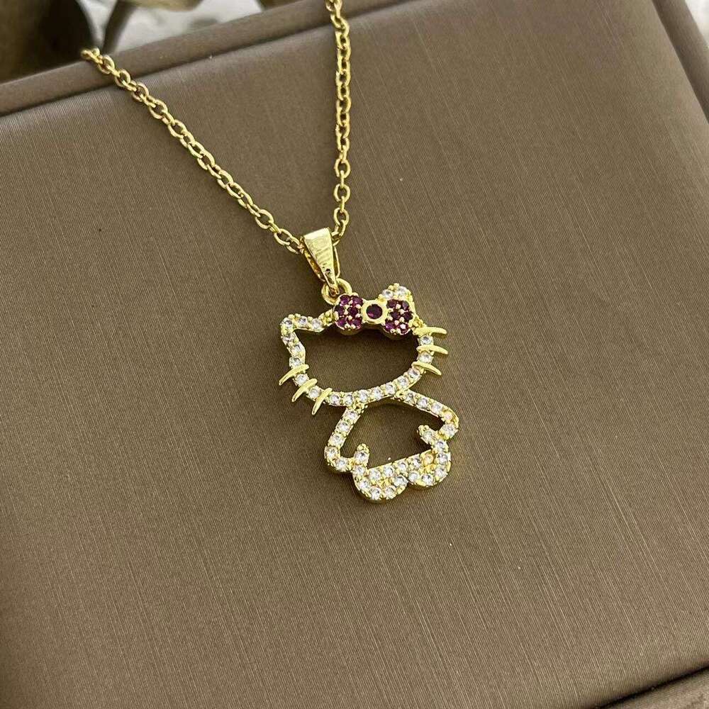 For Women Korean And Japanese Style Internet Celebrity Little Cat Zircon Niche New Design Sense Pendant Fashionable Temperament Titanium Steel Necklac