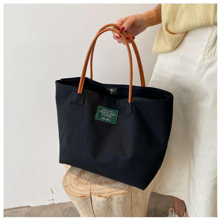Autumn Winter New Capacity Single Shoulder Canvas Simple Handheld Women's Ins Style Large Solid Color Tote Bag