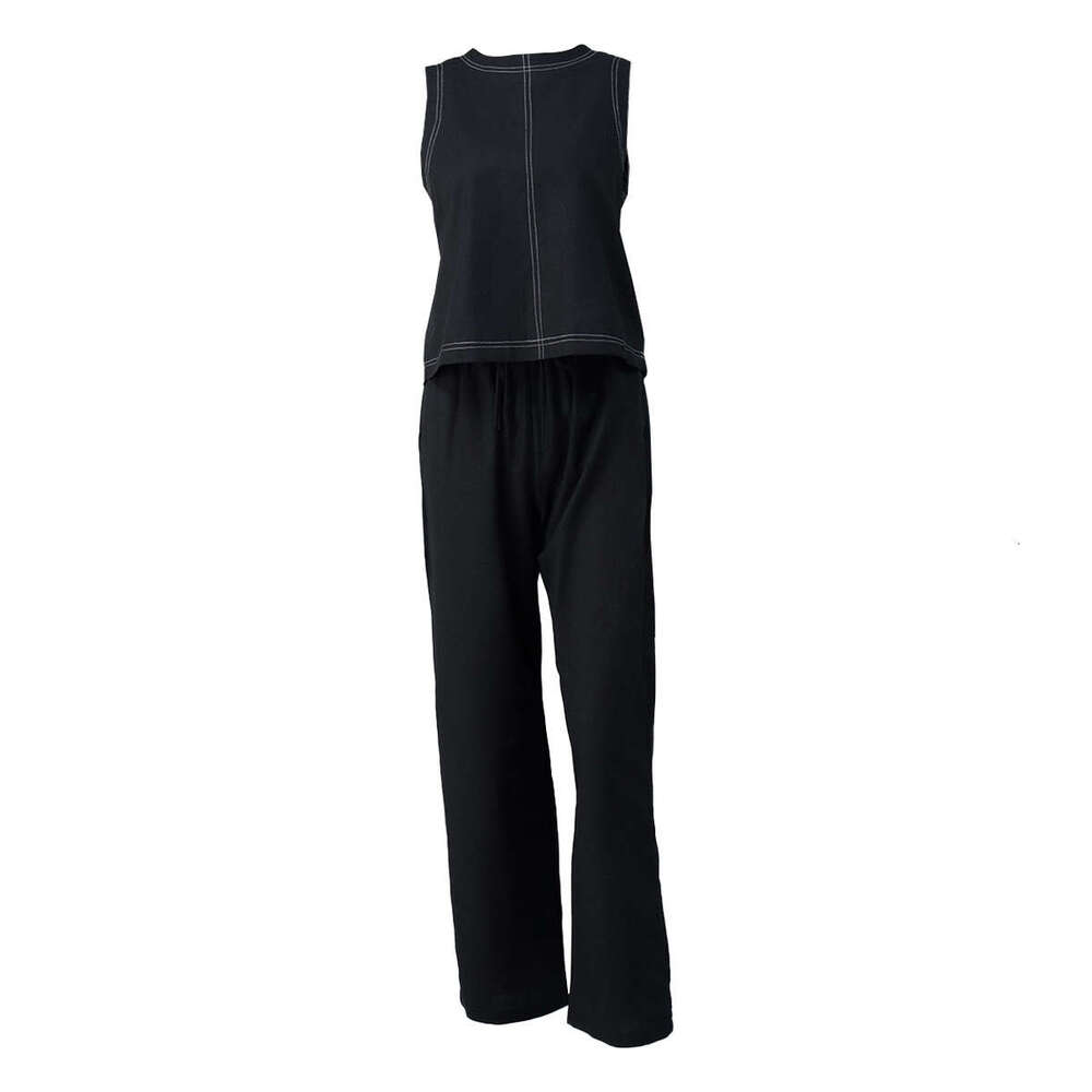 Cotton Linen And Spring Summer New Wide-Leg Pants Sleeveless Vest Casual Set For Women B5