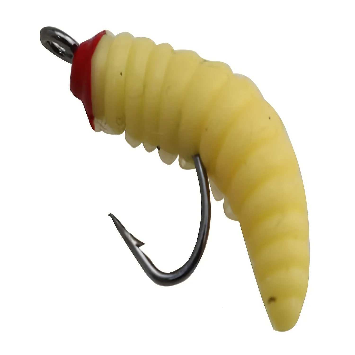 10pcs Soft Maggot Baits with hook Fake Bread Worms Artificial Wax Worms Gross Plastic Worms for Freshwater Z250717