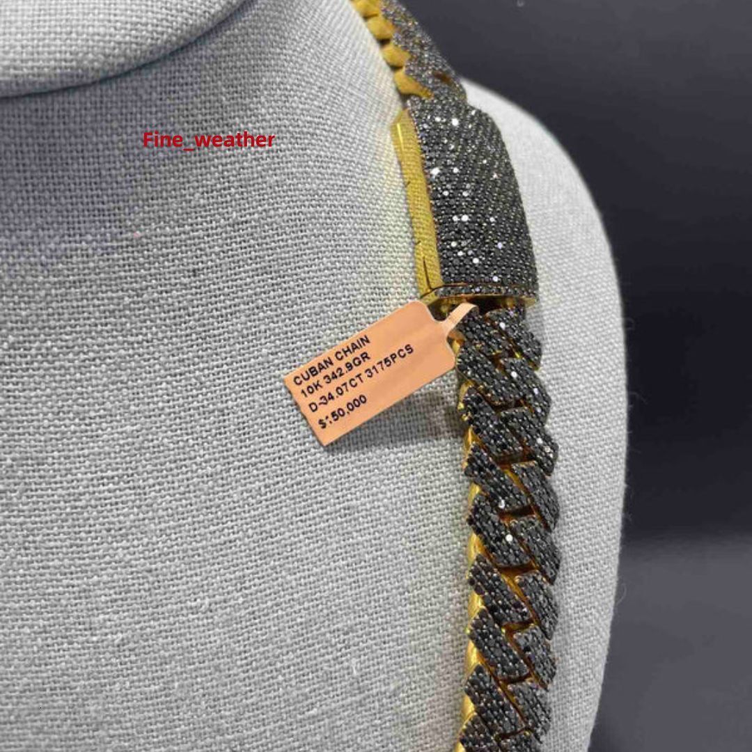 Trending High Quality Customized 14mm Cuban Link Moissanite Diamond Chain 925 Sterling Vvs black moissanite