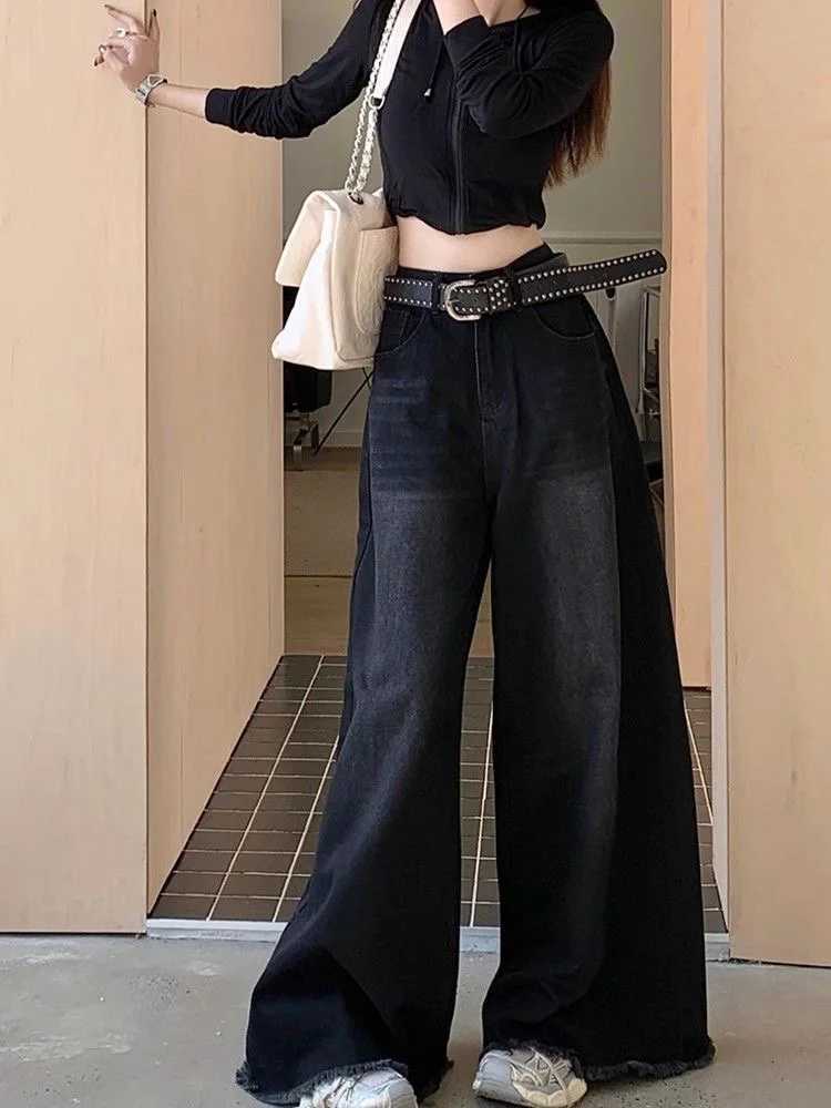 Hot Girl Baggy Jeans Feminina Y2k Street Vintage Washed To Make Old Fried Straight Wide-Leg Denim Pants For Women R250716