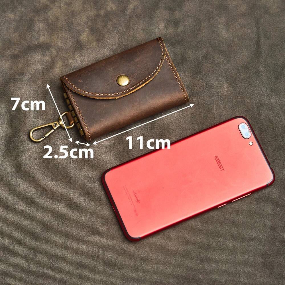 Retro Cowhide Wallet Handmade Genuine Leather Car Key Bag Portable Housekeeper Keys Holder Card Slot Money Clip Short Purse