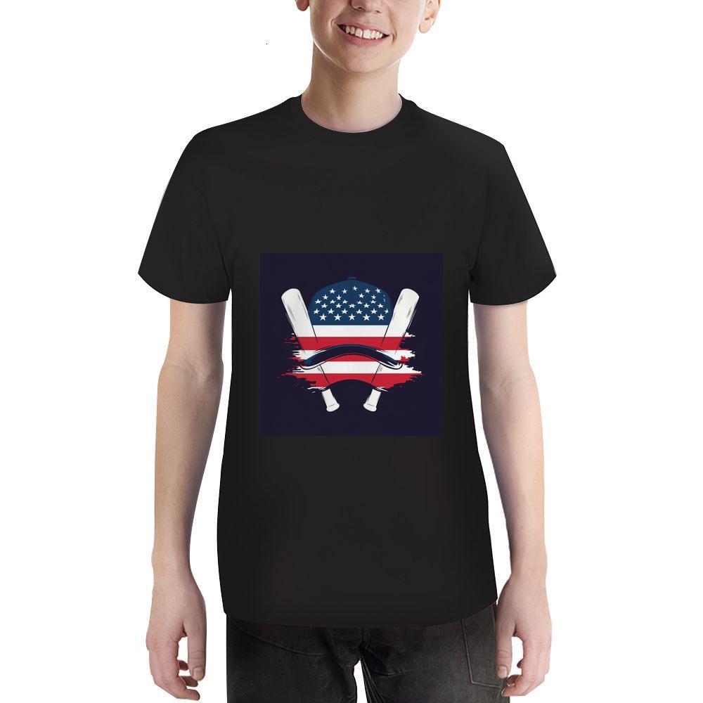 ddmywed Boy and girl Children's T-shirt a T-shirt with an american flag on the front of it