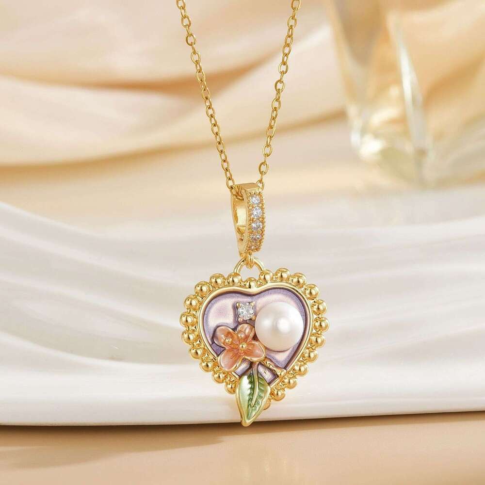 Oil Painting Heart Pearl Necklace For Women, Light Niche New Chinese National Style Collarbone Chain, Simple And High-End Neck Chain Jewelry 629