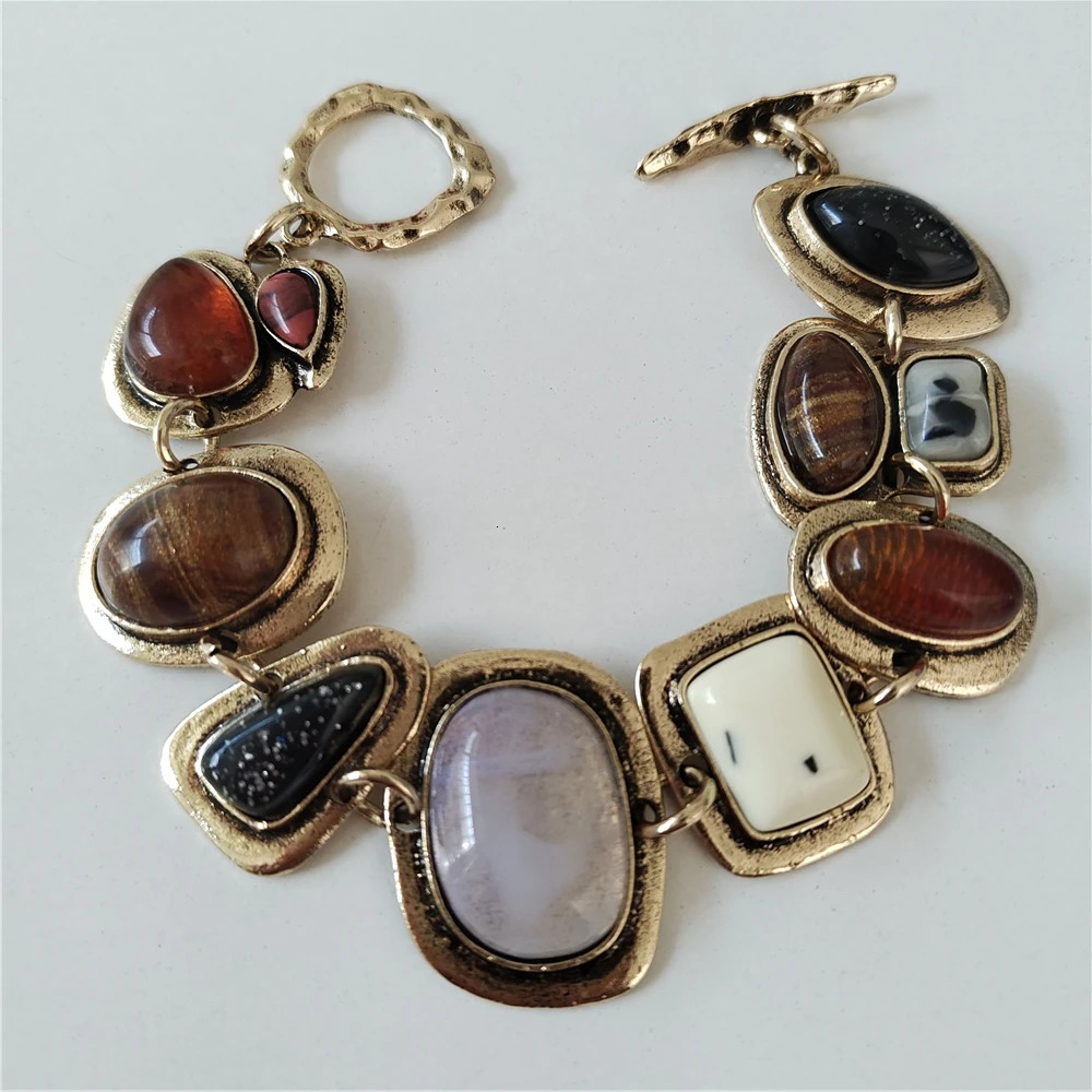 2025 Indian Ethnic Vintage Bracelet Women Fashion Boho Statement Charm Metal Hollow Links Resin Stone Bracelets Jewelry 250717