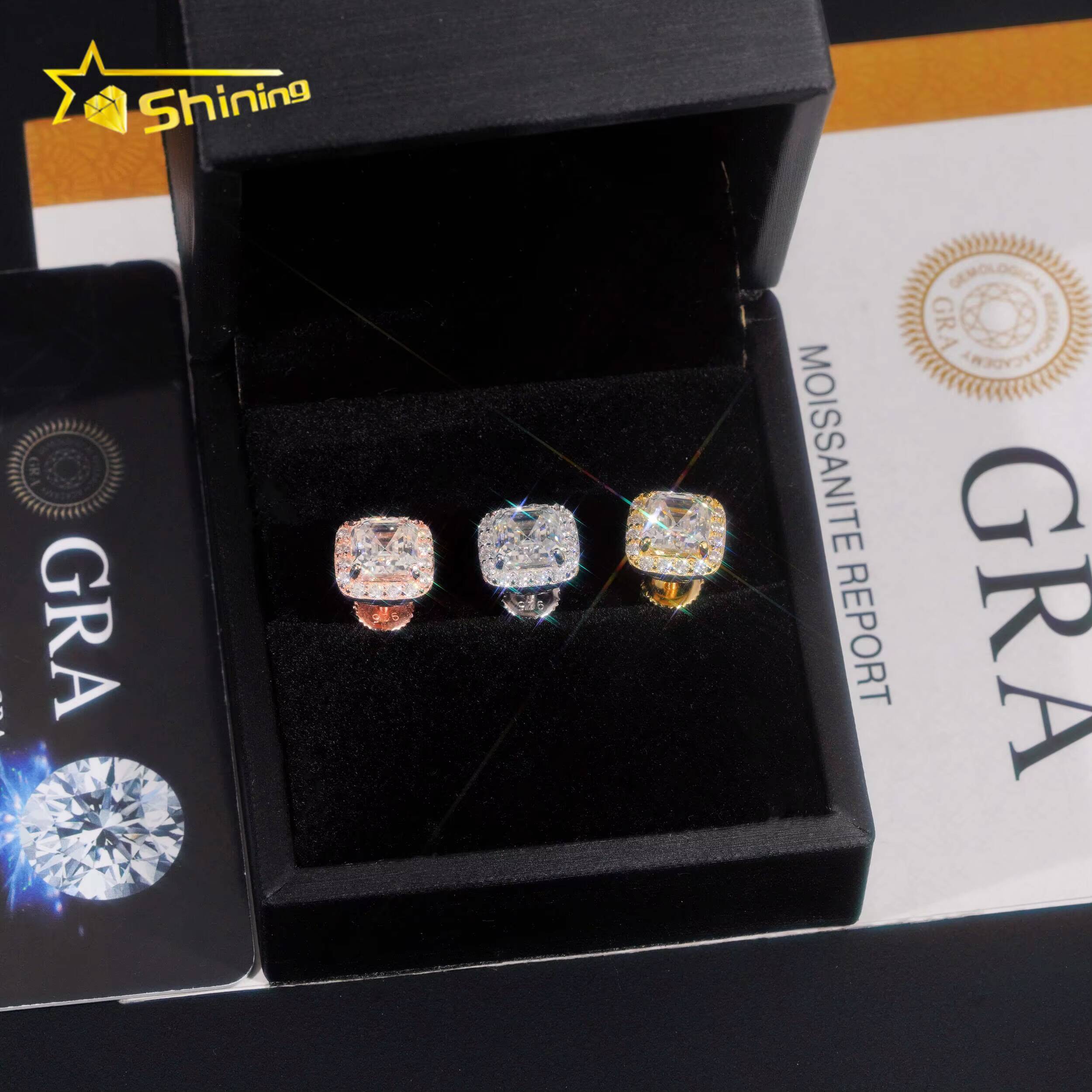 RTS Diamond Tester Certified Hip Hop Jewelry 925 Silver Asscher Cut VVS Diamond Moissanite Stud Earrings Fashion Earrings