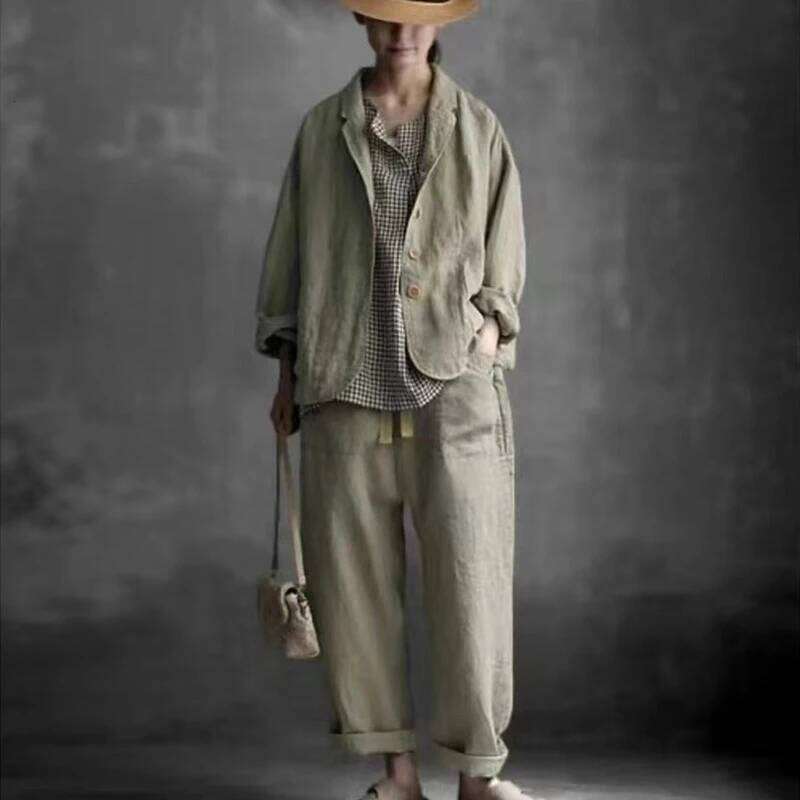 Designer Clothing Johnature Spring New Vintage Jackets 2025 Linen Turn-Down Collar Simple Casual Loose All Match Button Pockets Women Coats Fashion