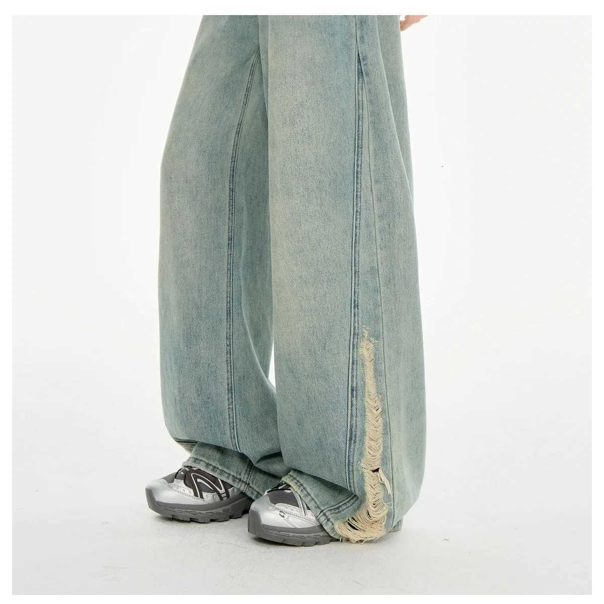 Womens Retro Ripped Wide-Leg Jeans Loose Slimming Nostalgic Straight Pants Street Unisex Style Womens Trousers R250716