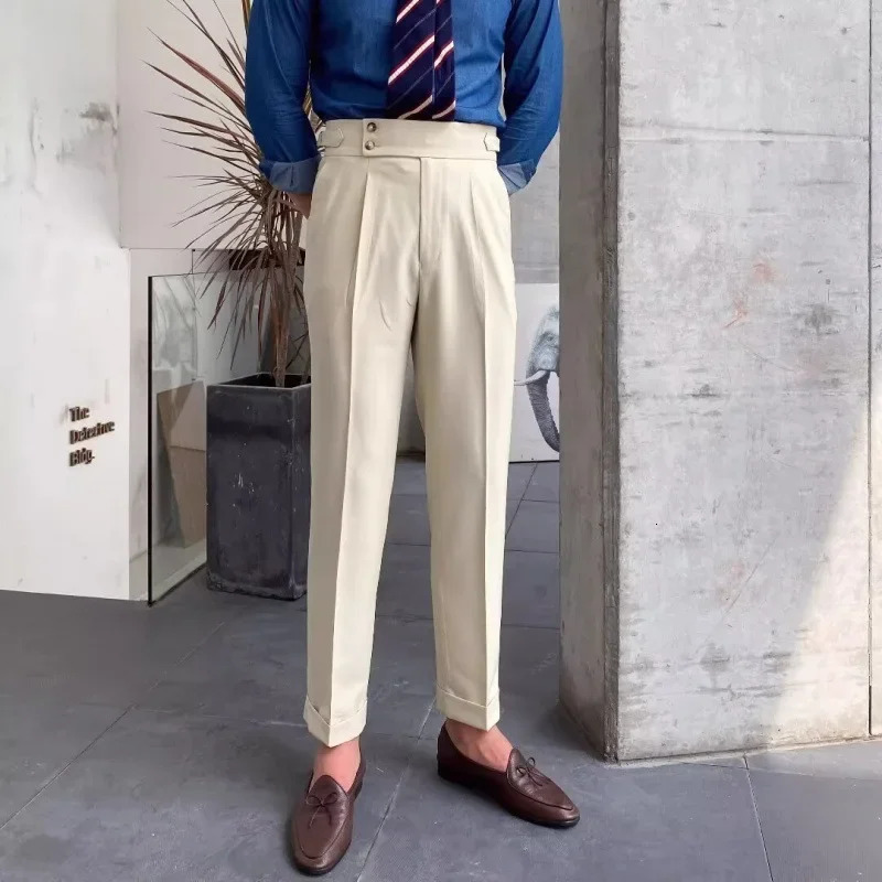 Naples Vintage Mens Suit Pants Casual Slim Fit Solid Color Fashionable Versatile Trendy Business Casual Trousers 250707